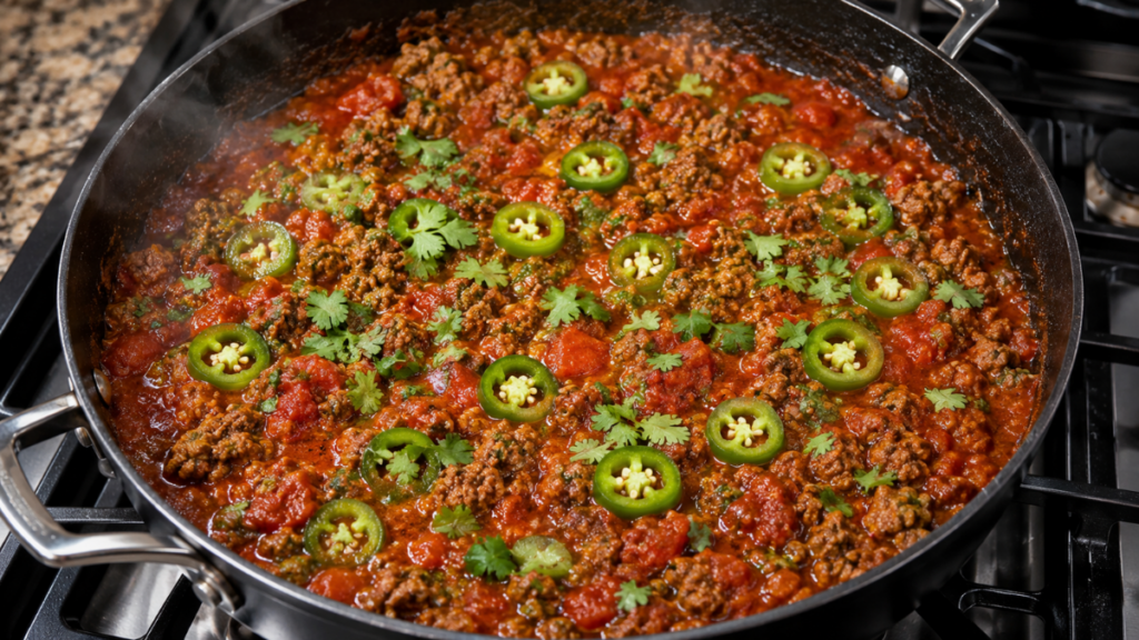 ground-beef-simmering-in-tomato-sauce-skillet-chicken-recipe-easy-quick