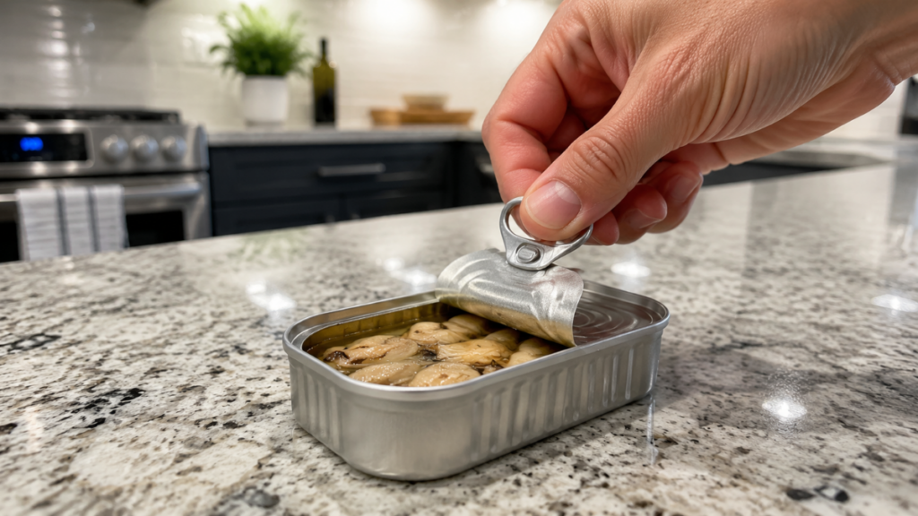 hand-pulling-open-ring-pull-tab-seafood-tin-chicken-recipe-easy-quick