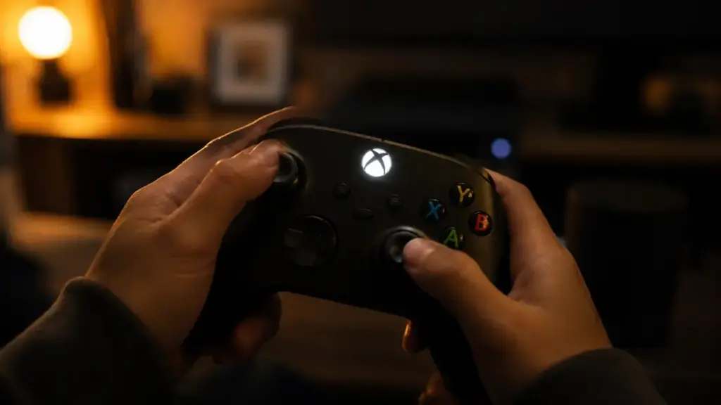 hands-holding-glowing-xbox-controller-close-up-for-xbox-game-pass-essential
