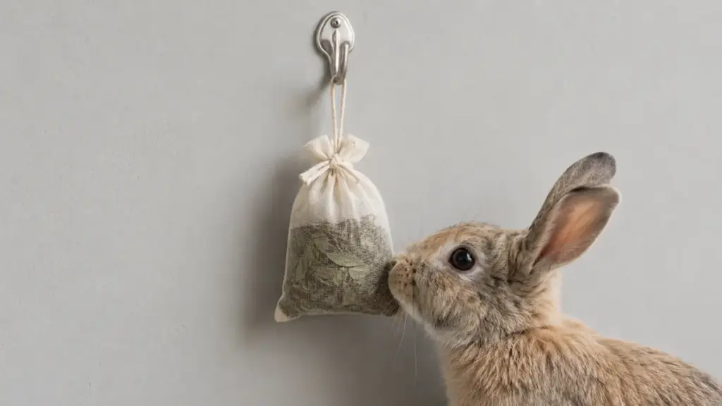 hanging-dried-herbal-sachets-to-create-a-scent-repellent-field-for-a-rabbit-flea-treatment