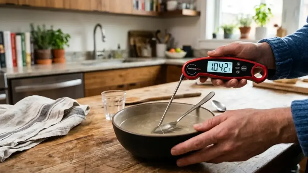 high-end-digital-meat-thermometer-checking-the-temperature-of-a-warm-liquid-bowl