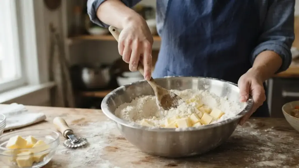 home-cook-mixing-cold-butter-cubes-into-flour-for-chicken-pot-pie-ideas
