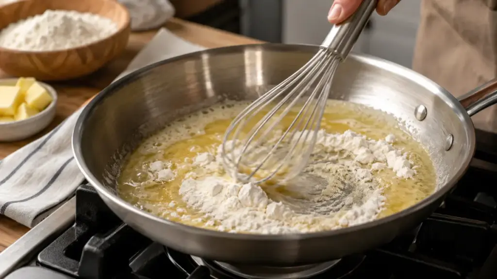 home-cook-whisking-flour-into-melted-butter-for-gourmet-sauces