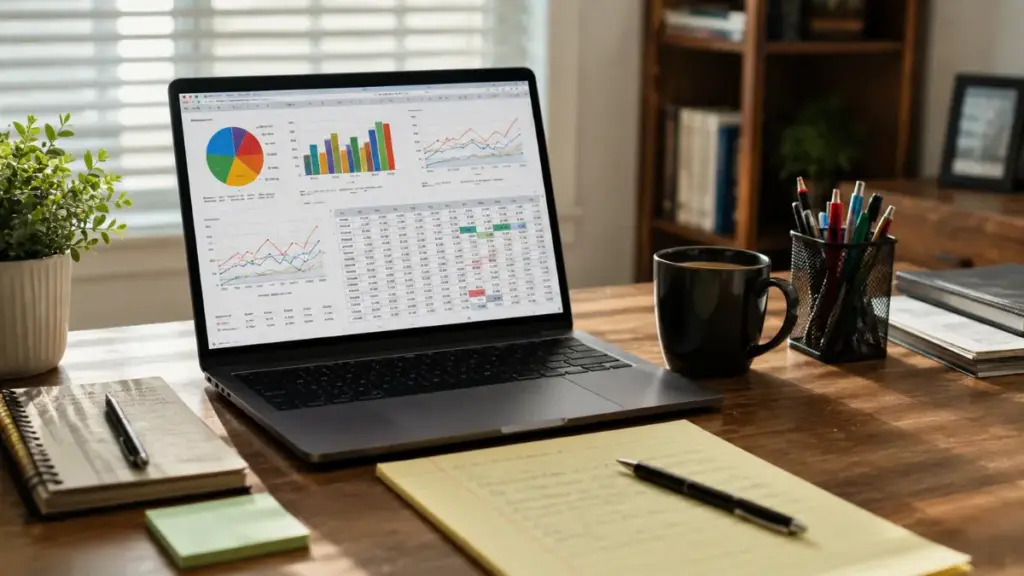  home-office-desk-with-laptop-and-spreadsheet-for-mdlottery-lottery
