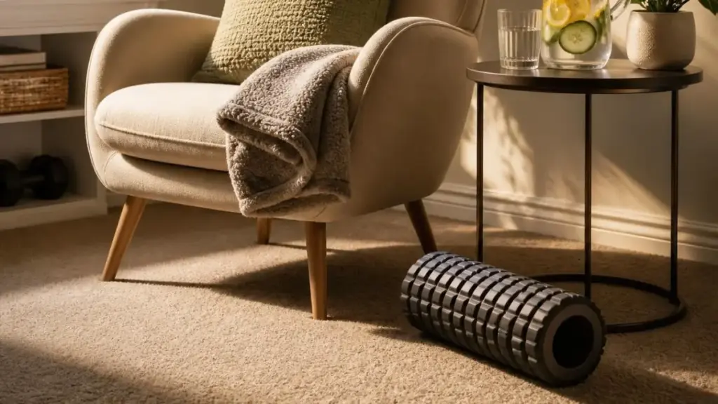  home-recovery-corner-with-foam-roller-for-beginner-fitness