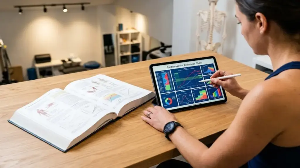 individual-reviewing-endurance-charts-next-to-a-kinesiology-manual