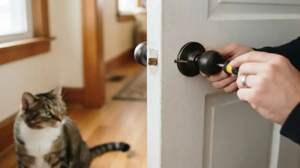 installing-a-round-doorknob-on-a-white-door-panel-cat