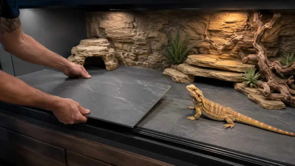 installing-non-porous-slate-tile-flooring-to-optimize-cleanliness-in-a-bearded-dragon-tank