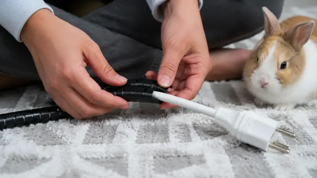 installing-protective-plastic-conduit-sleeves-over-appliance-power-cords-indoors