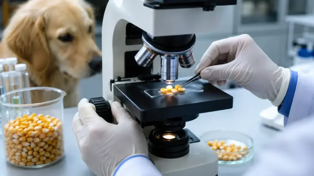 lab-technician-testing-corn-grains-to-detect-mycotoxins-and-prevent-fake-dog-food
