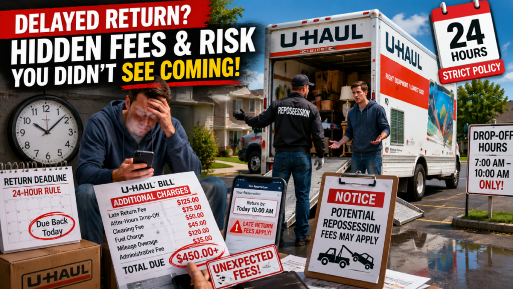 Serious tracking and repossession risks when returning a U-Haul near me moving truck late.