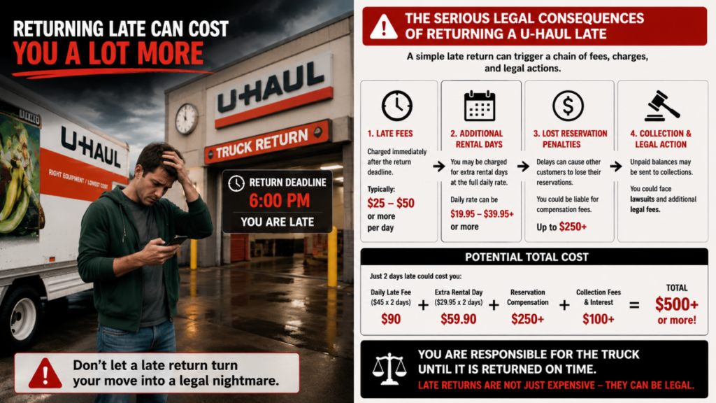 Legal consequences of returning a U-Haul near me rental truck after the deadline.
