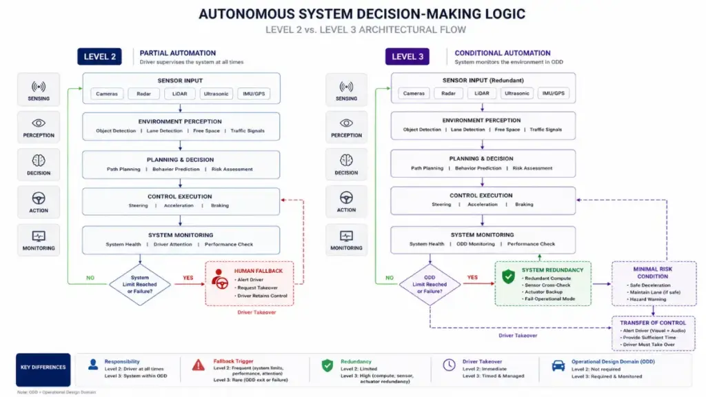 logical flow chart for transitioning from Level 2 autonomy to Level 3