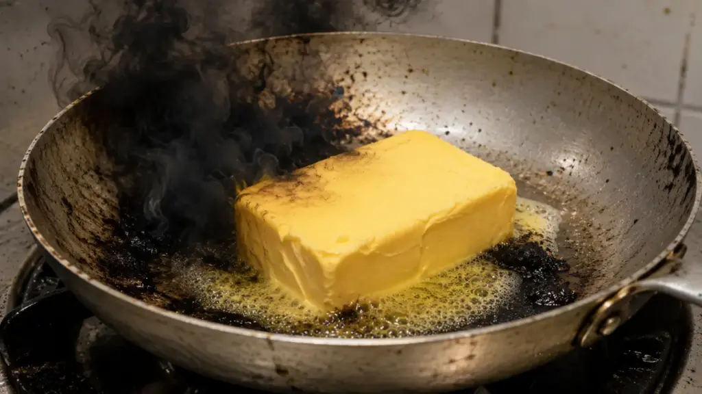 low-grade-vegetable-margarine-burning-and-smoking-inside-a-cheap-metal-pan