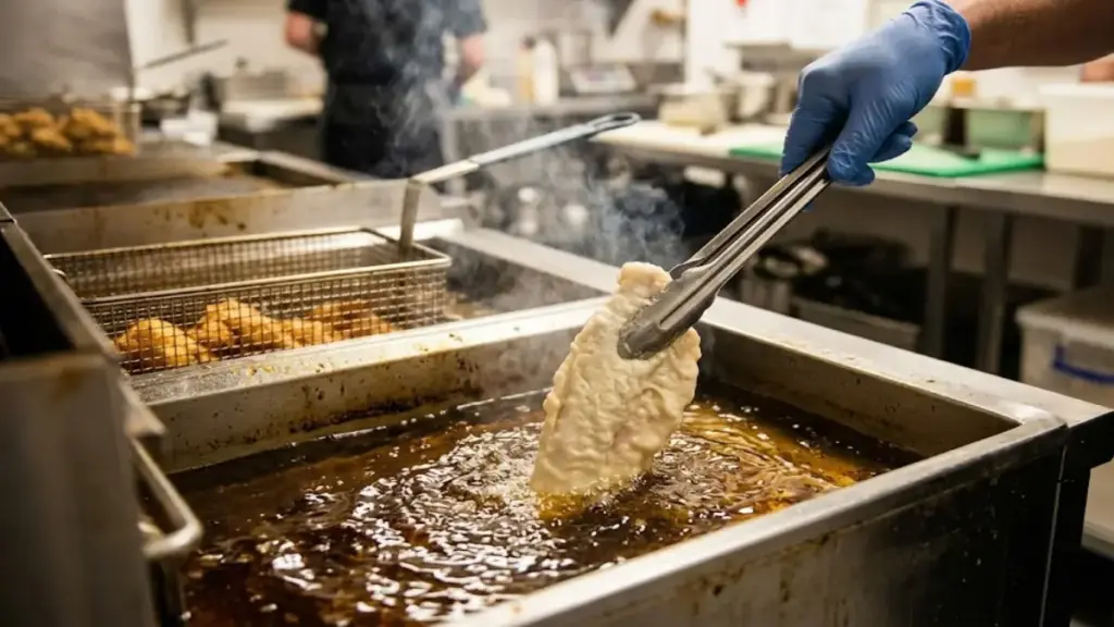 lowering-a-battered-fish-patty-into-a-hot-commercial-fryer-for-arby's-crispy-fish-sandwich