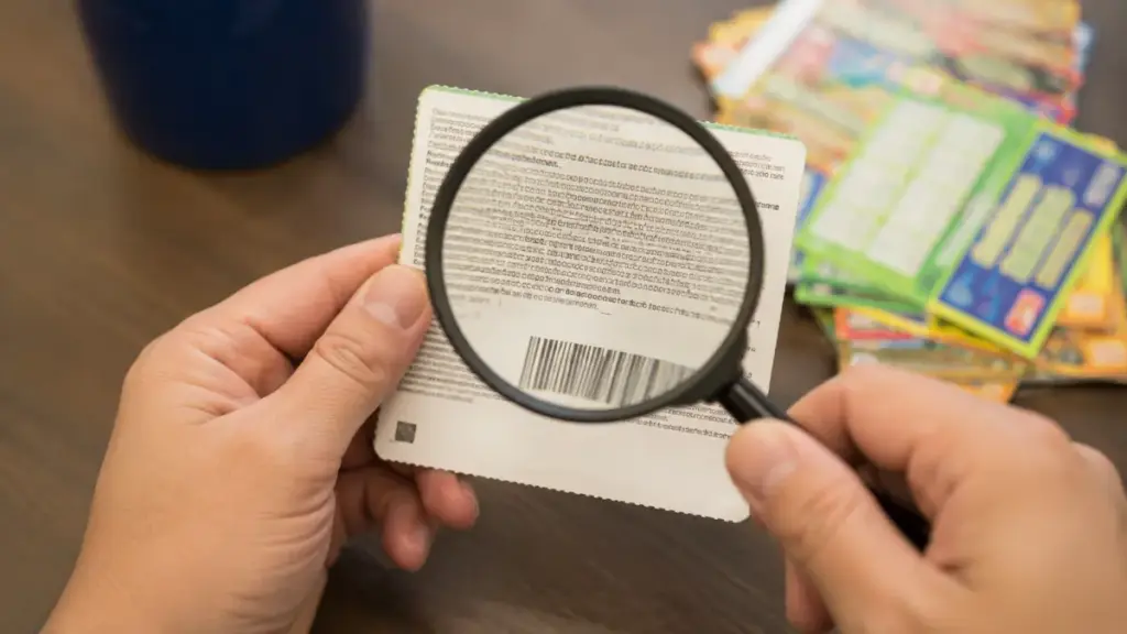 magnifying-glass-inspecting-fine-print-on-ticket-for-mdlottery-lottery