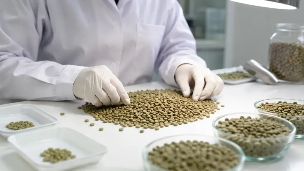 manual-sorting-of-raw-specialty-green-coffee-beans-to-ensure-zero-defects-for-very-expensive-coffee