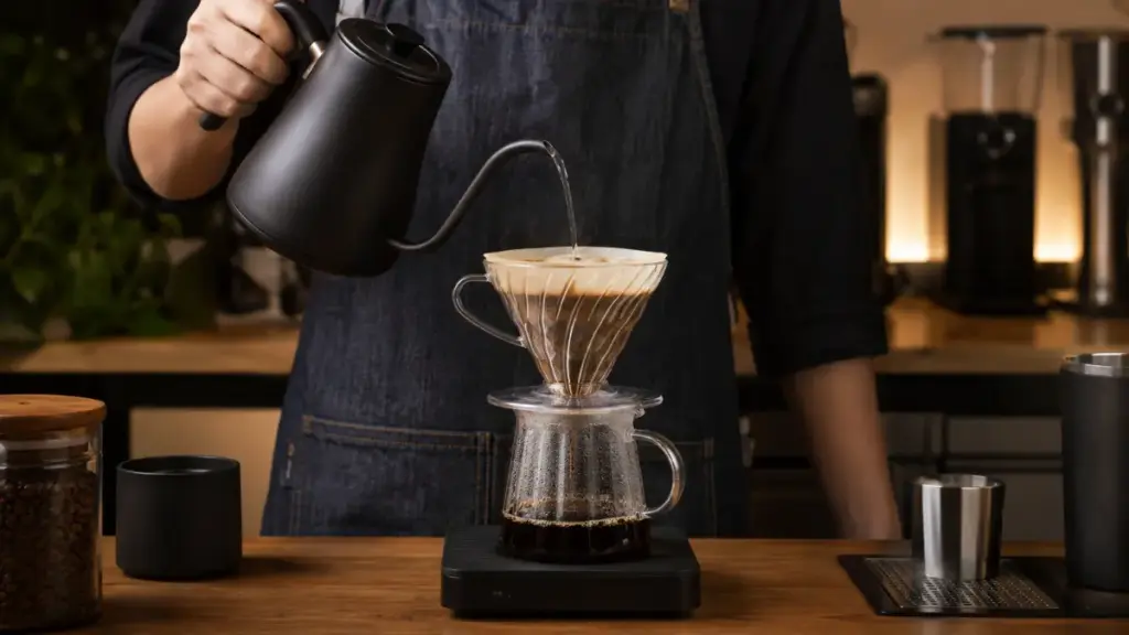 manual-v60-pour-over-extraction-process-targeting-delicate-origin-flavors-for-very-expensive-coffee