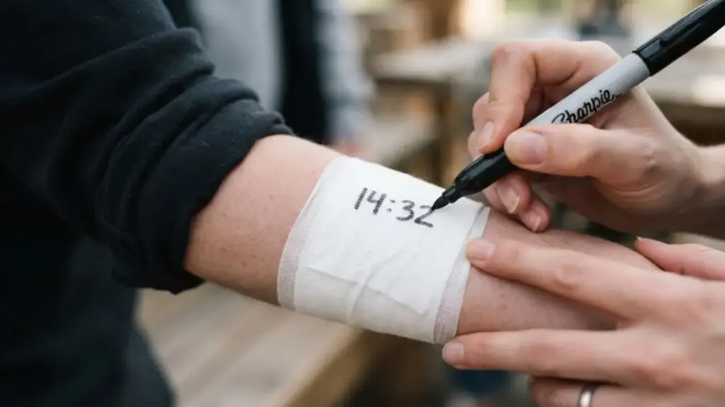 marking-a-timestamp-with-a-marker-on-first-aid-bandages-snake