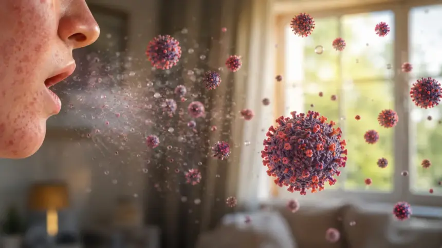 measles symptoms airborne viral particle transmission