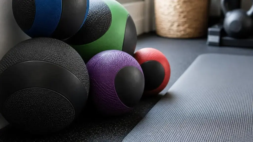 medicine-balls-and-exercise-mat-in-home-gym-setup