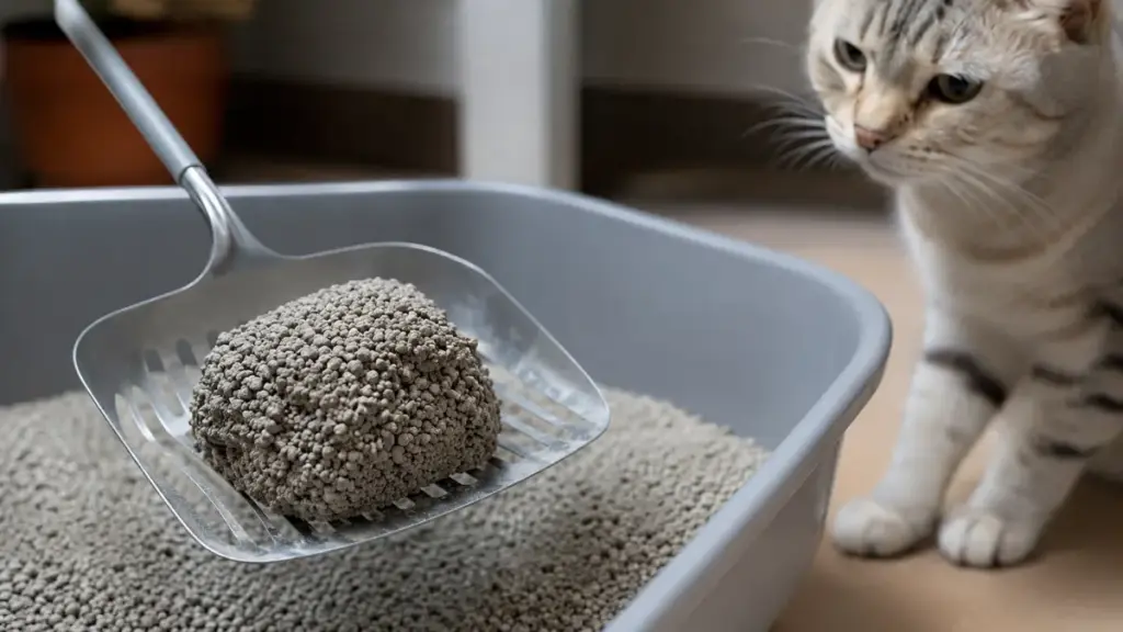 metal-sifting-scoop-removing-a-solid-urine-clump-from-a-clean-litter-box