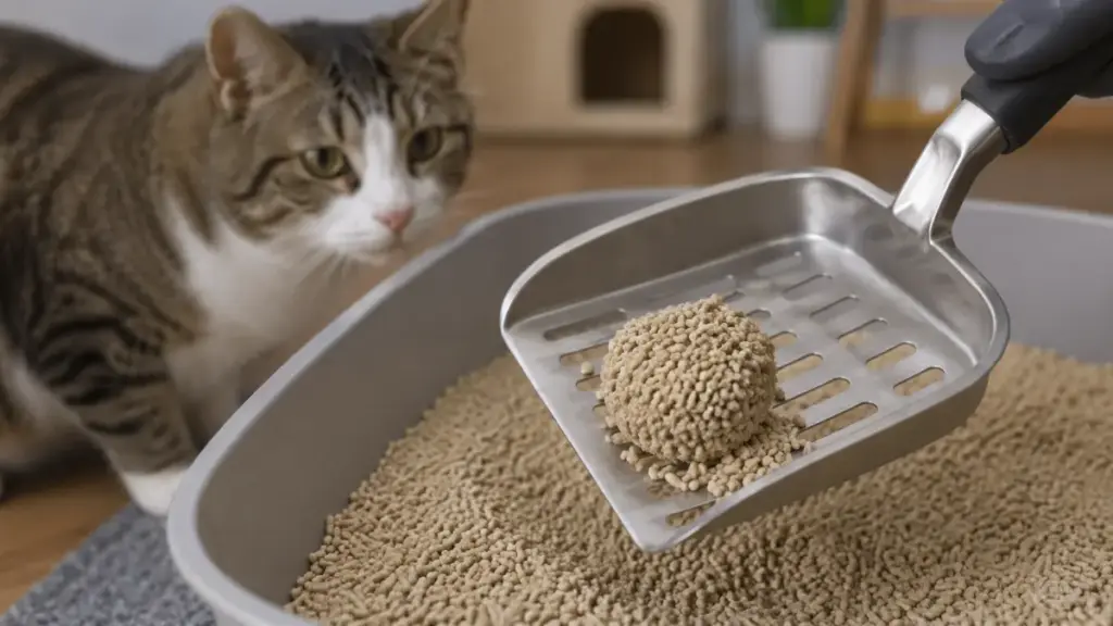 metal-sifting-scoop-removing-a-solid-urine-clump-from-a-clean-litter-box