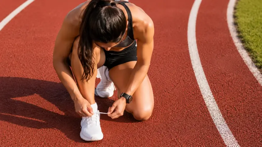 mile run athlete preparing on track stadium