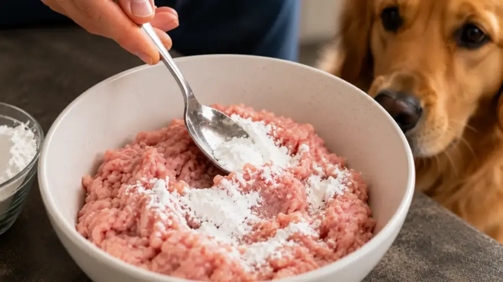 mixing-calcium-supplements-into-ground-turkey-to-create-safe-meals-free-from-fake-dog-food