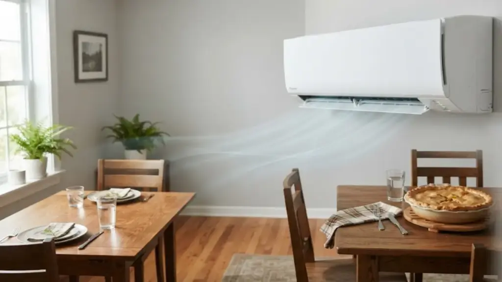 modern-wall-mounted-air-conditioner-panel-cooling-an-apartment-dining-room-for-chicken-pot-pie-ideas