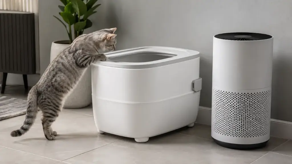 modern-white-top-entry-litter-box-station-for-apartment-odor-control