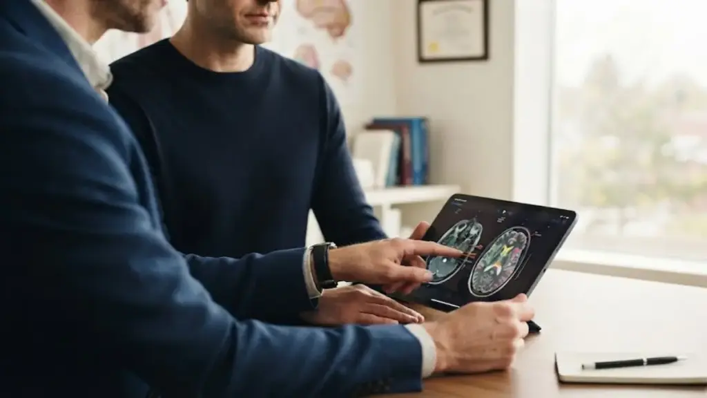 neurologist-explaining-brain-scan-on-a-tablet-screen-to-a-patient