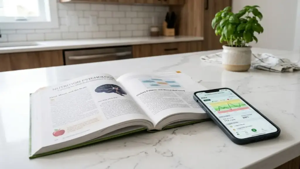 open-nutrition-book-placed-next-to-a-smartphone-showing-glucose-charts