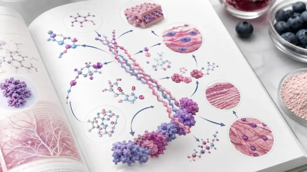 open-nutrition-book-showing-collagen-synthesis-diagrams