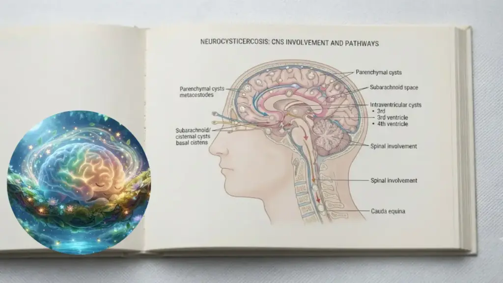 open-neurology-textbook-showing-cerebral-diagrams-for-neurocysticercosis