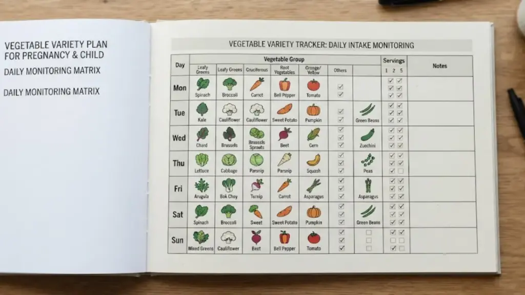 open-prenatal-manual-showing-vegetable-comparison-matrices