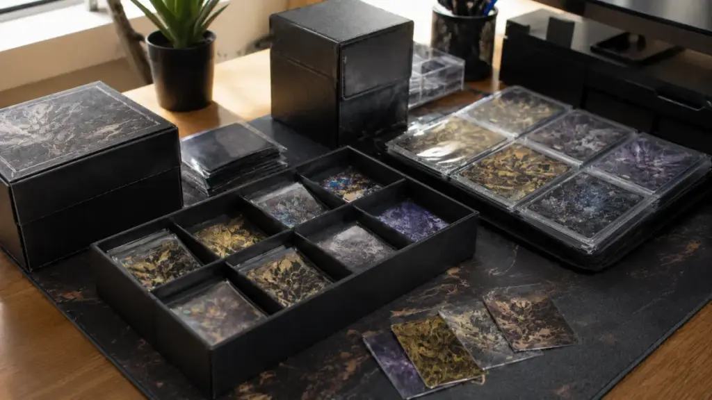 organized-card-sorting-desk-for-pokémon-pitch-black-card-list
