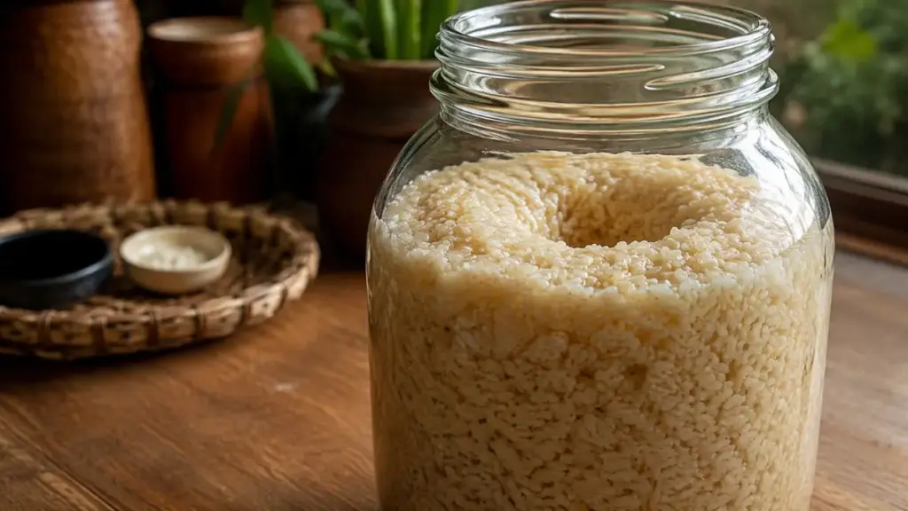 packed-fermented-rice-inside-a-mason-jar-with-a-clear-central-viewing-well