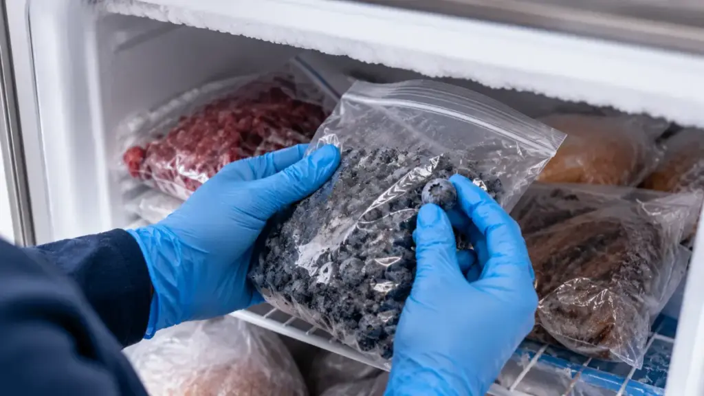 person-in-gloves-inspecting-frozen-packages-in-a-freezer