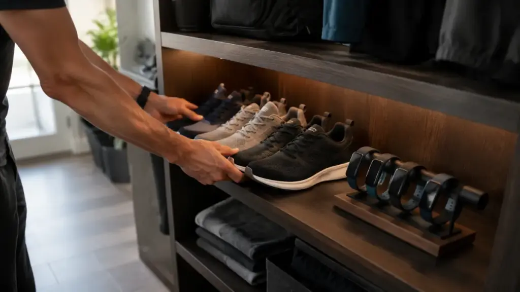 organizing-walking-shoes-and-fitness-trackers-for-walking-longevity