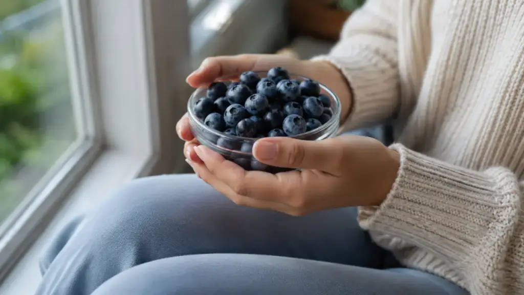 person-resting-by-a-window-holding-a-bowl-of-fresh-blueberries