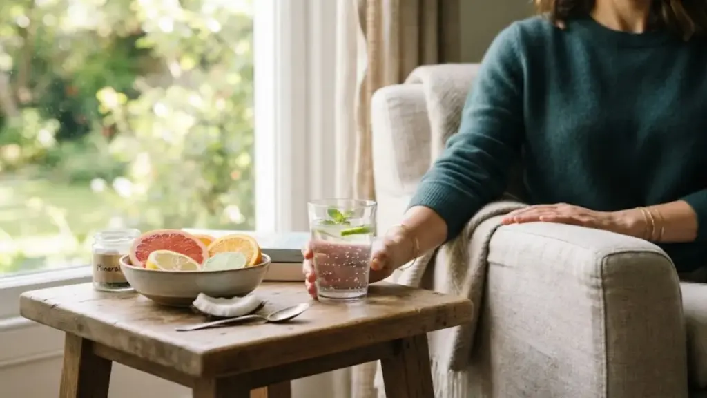 person-resting-by-a-window-holding-a-glass-of-water-near-citrus-slices