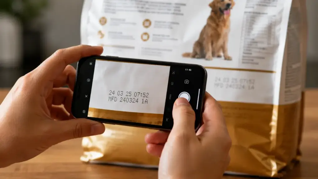 photographing-a-dog-food-lot-code-with-a-smartphone-for-safety