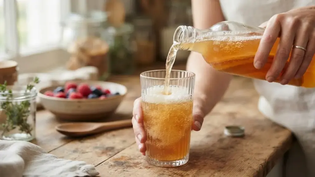 pouring-bubbly-fermented-kombucha-tea-into-a-tall-glass