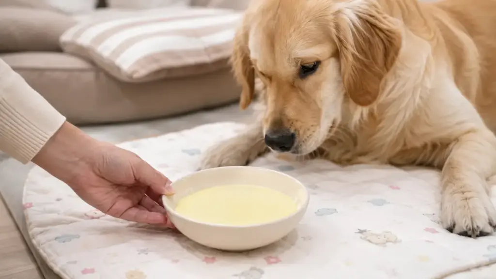 pouring-warm-calcium-rich-goat-milk-broth-into-a-clean-bowl-to-safely-feed-nursing-dams