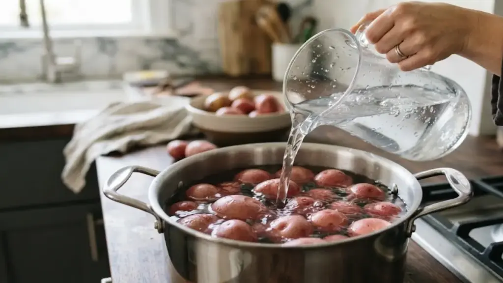 pouring-water-into-a-metal-pot-with-potatoes