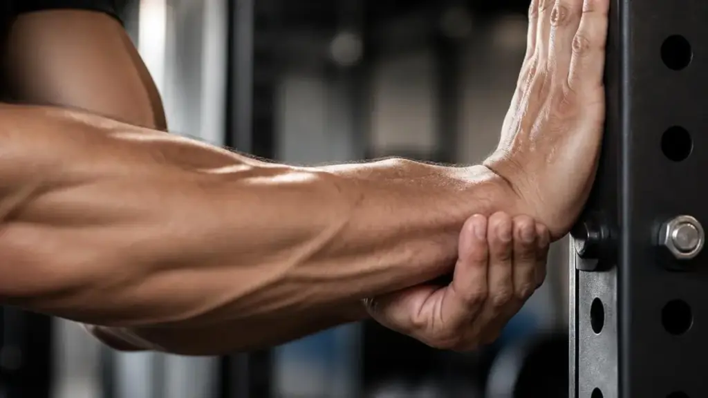 powerlifter-stretching-arms-to-relieve-muscle-pump