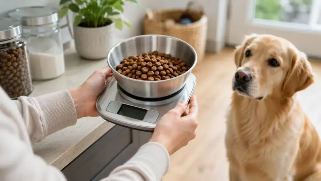 precision-portioning-of-high-calorie-puppy-food-to-safely-care-pregnant-dog