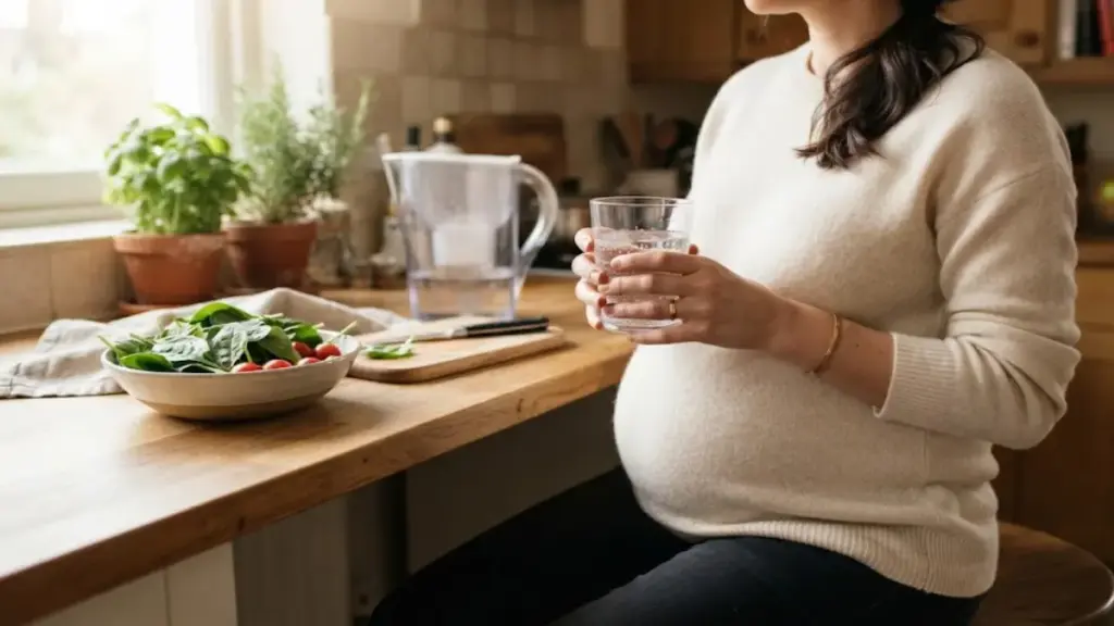 pregnant-woman-sitting-quietly-holding-a-glass-of-water