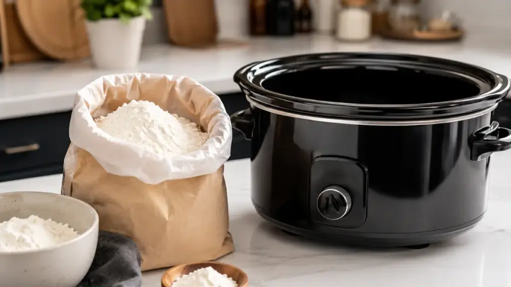 premium-baking-flour-arranged-with-a-modern-countertop-appliance-on-a-clean-surface-for-cake-in-a-slow-cooker-baking